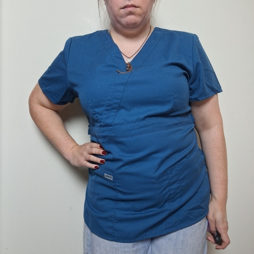 Grey's Anatomy Faux Wrap Teal Scrub Top